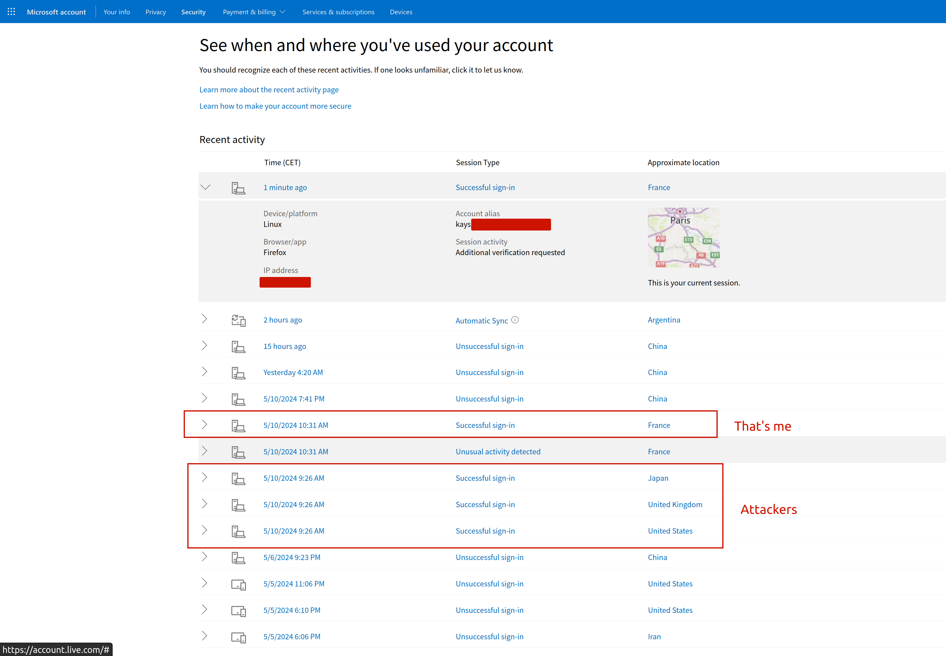 Sign-in attempts on my Microsoft account